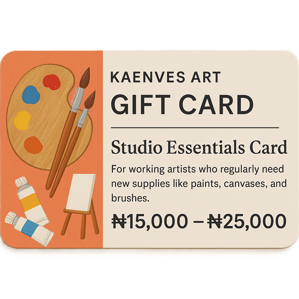 Kaenves Art gift card with artistic elements and text on a white background
