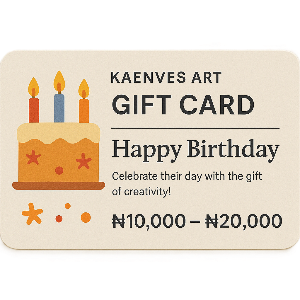 Gift card with birthday cake design and text on a beige background