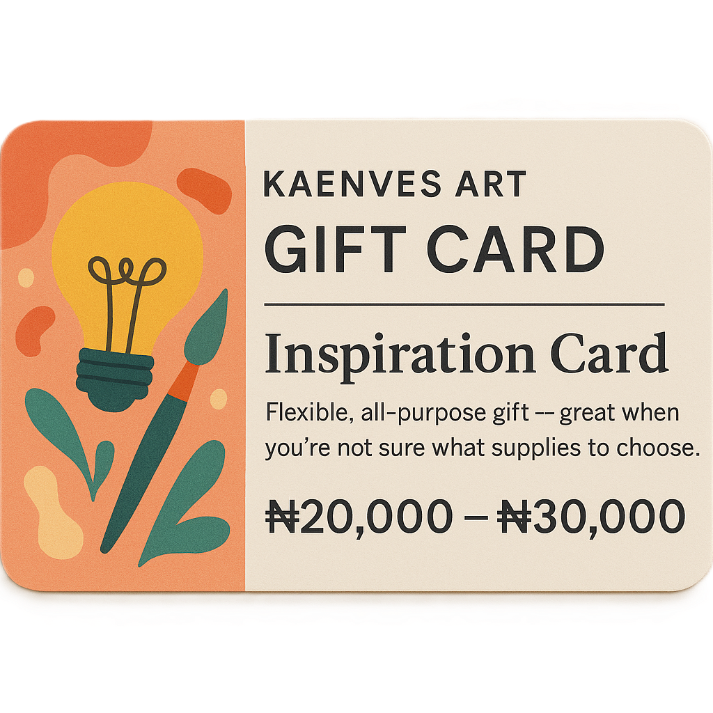 Kaenves Art gift card with a light bulb design on a white background