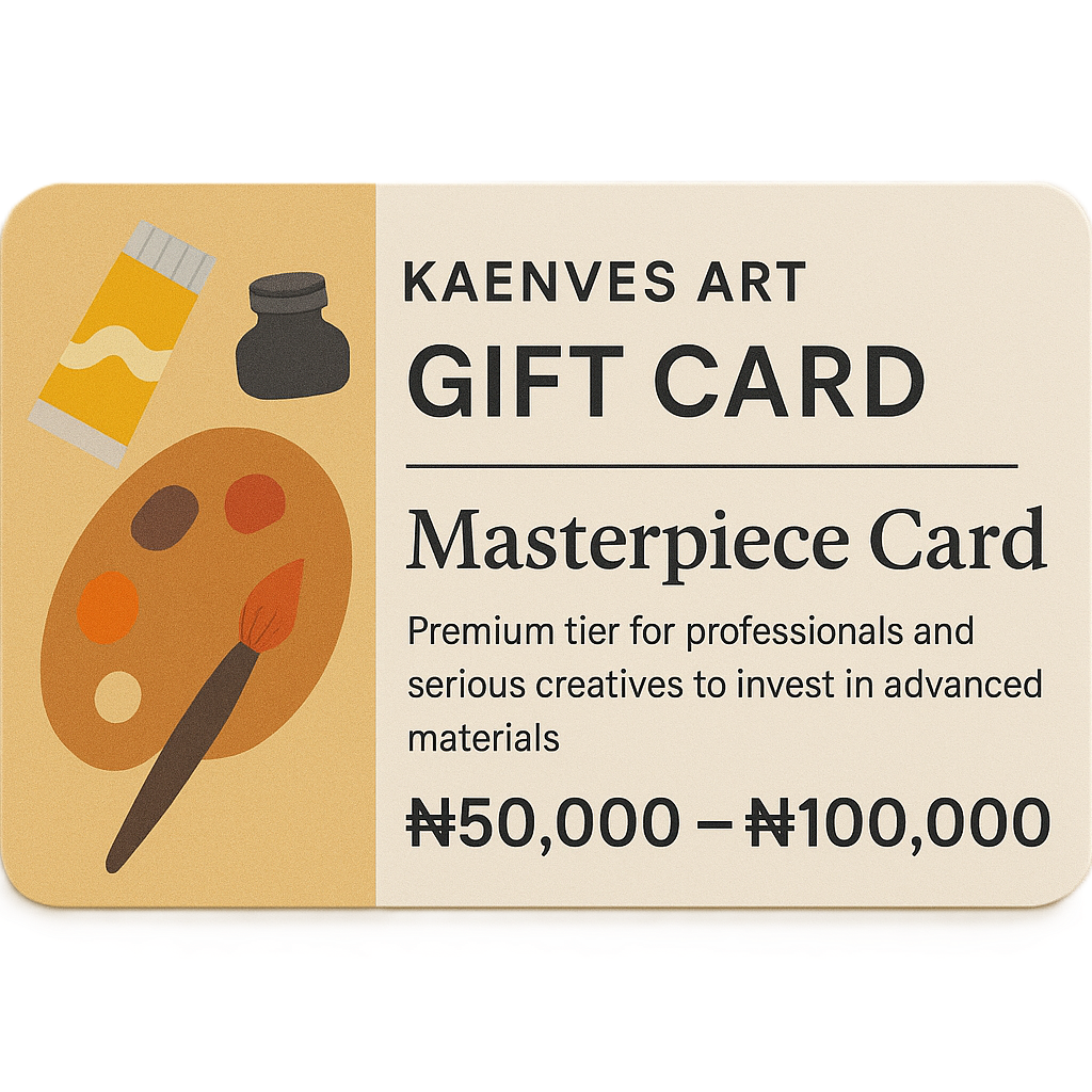 Gift card from Kaenves Art with artistic elements and text on a beige background